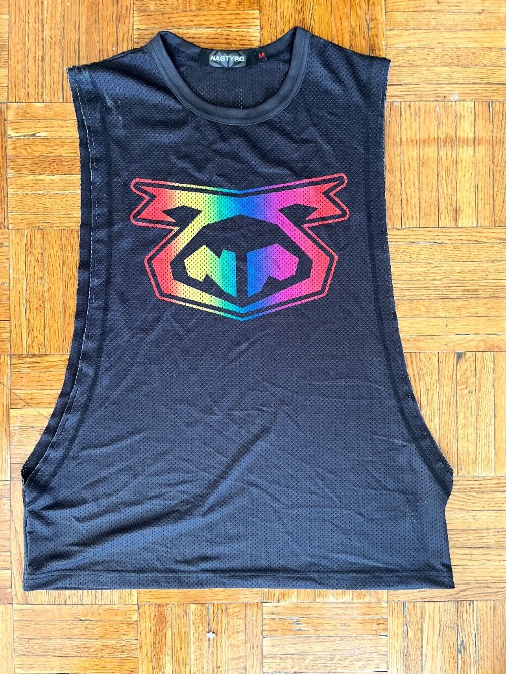Nasty Pig Rainbow Logo Mesh Sleeveless Tank Top Black Size M Pride Festival Gym